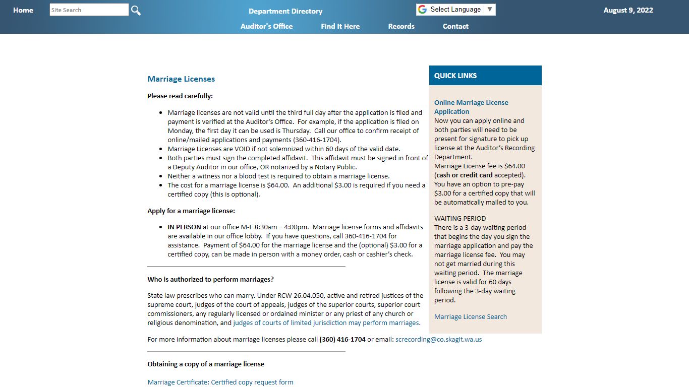 Marriage Licenses - Skagit County, Washington